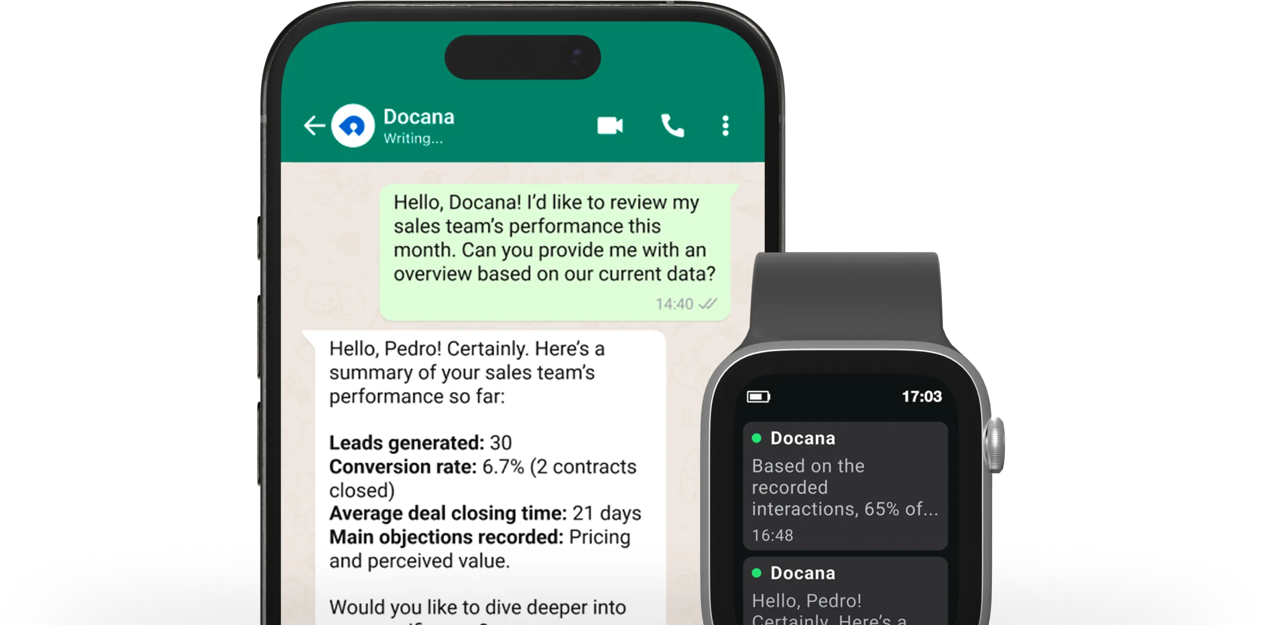 Docana answering a customer on WhatsApp